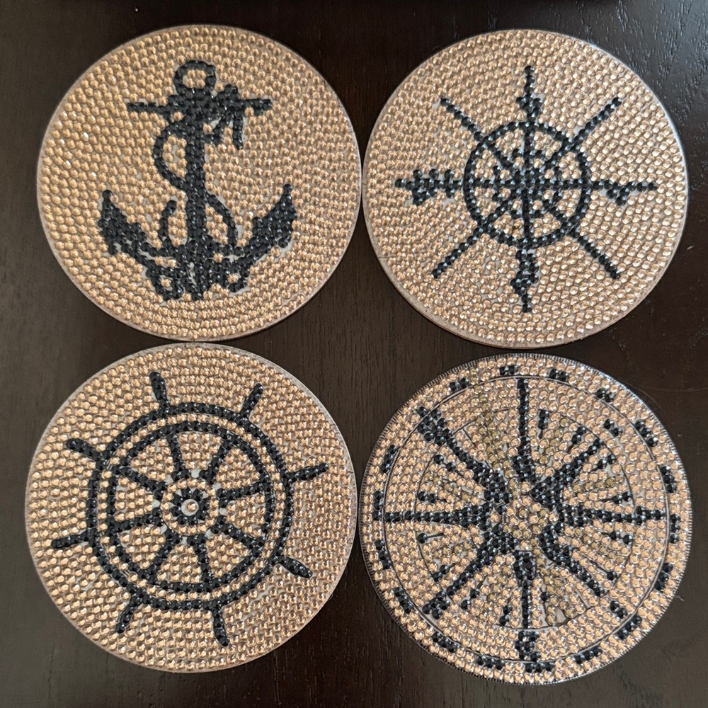 🌊 Nautical Diamond Art Coasters – Acrylic | Set of 4 Gift Ready